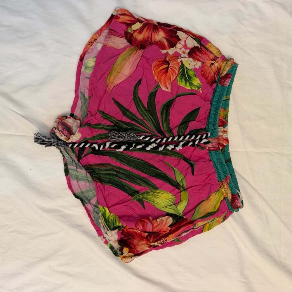 FARM Rio Jardin De Reve Shorts Size P Pink Floral Tropical Palm